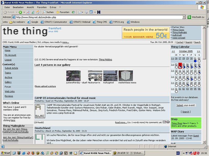 Screenshot Thing Frankfurt Blog im alten Layout etwa von 2005